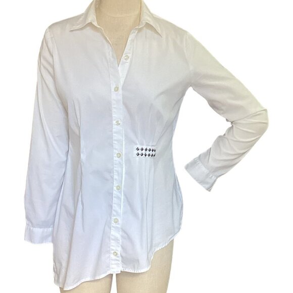 Cabi Chic Asymmetrical Studded Shirt Sz S White 118K - Picture 2 of 9